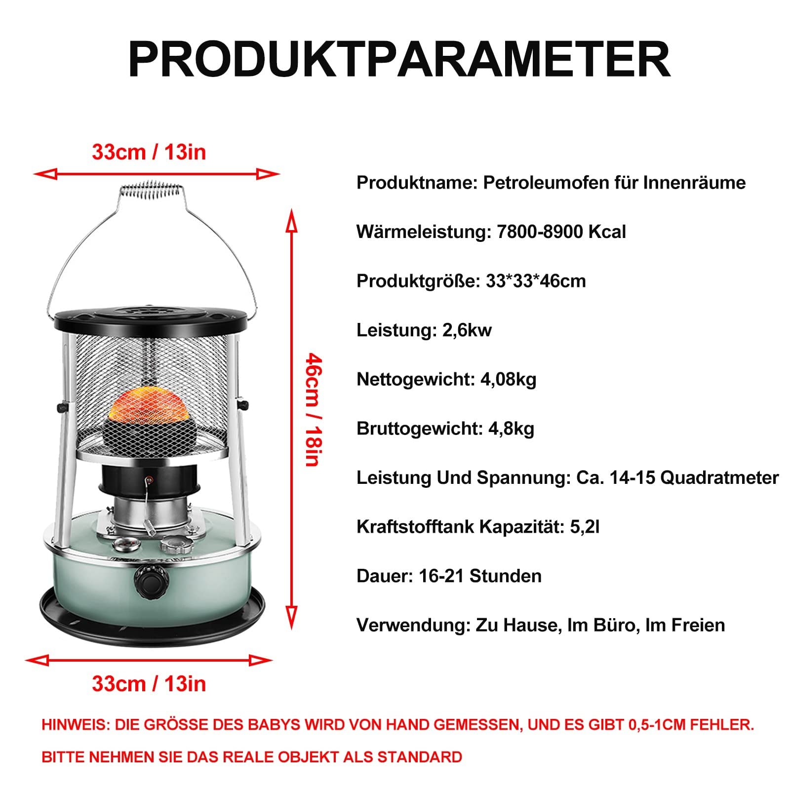 Estufa De Parafina Hornillos De Acampada con Extinción Automática Calentador De Queroseno Portátil 4.5L con Bolso De Mano Y 5 Mechas para Balcón, Jardín, Patio O Camping Black