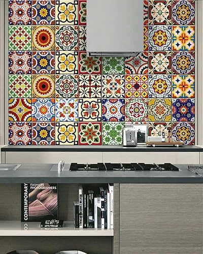 Miniatura 4 de Calcomanías para azulejos, juego de 24 piezas, auténticas baldosas tradicionales de Talavera, calcomanías para azulejos de baño y cocina, fáciles de