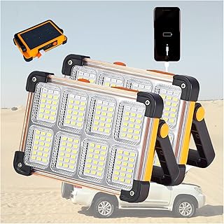 100W Solar Work Light, USB Rechargeable Portable LED Flood Lights with Stand for Camping, Hiking, Outdoors, Job Site, Emergency, Desert and Offshore Operations, Waterproof and 4 Light Modes, 2 pcs