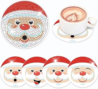 4 PCS Christmas Diamond Art Coasters Kit, DIY Diamond Painting Coasters for Adults, 5D Xmas Diamond dot Kits Santa Claus Coasters Craft Supplies gem Art