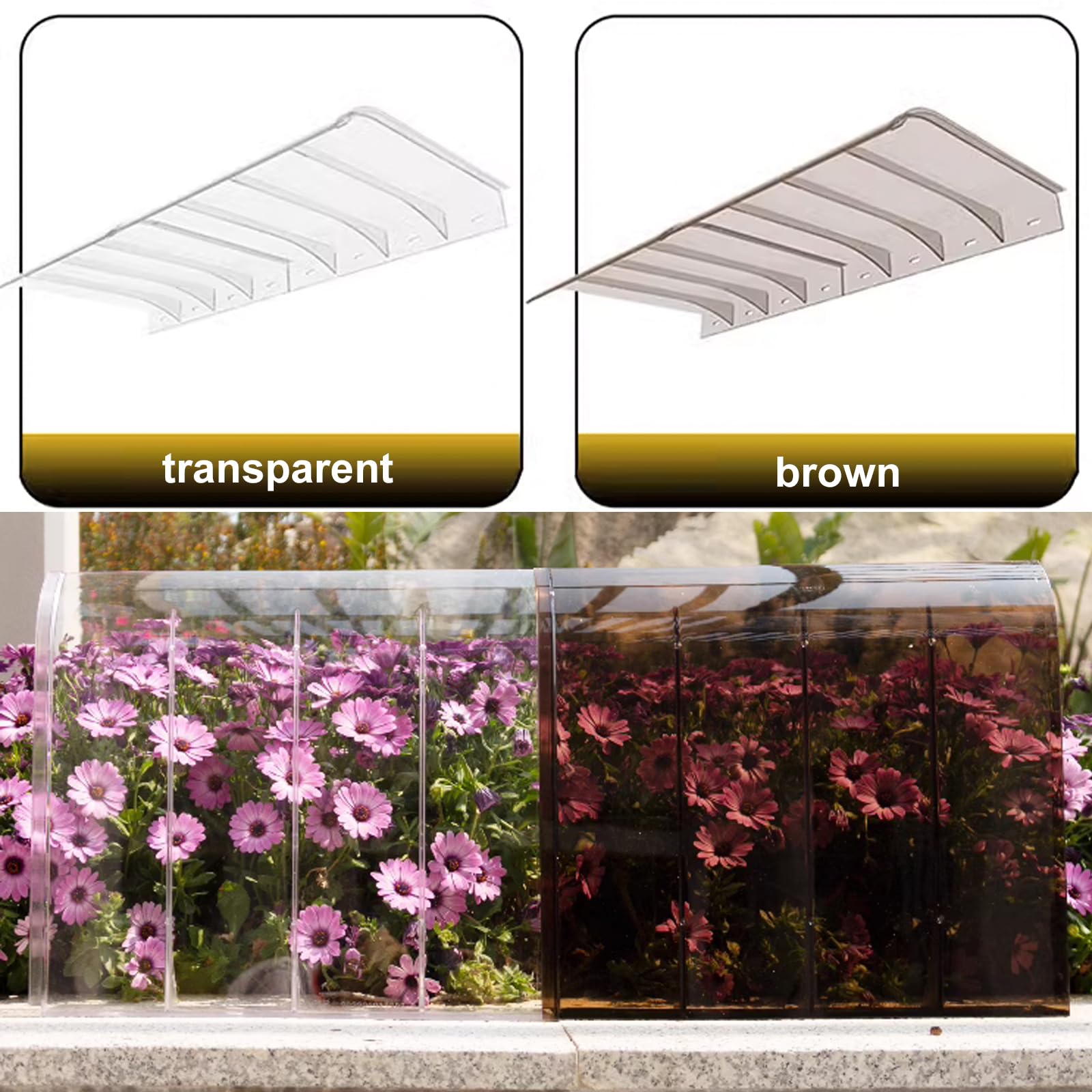 Tejadillo de Protección Transparente,Marquesinas Exterior,Toldo de Entrada de Puerta Delantera de Policarbonato,Tejadillo Puerta Autolimpiable,Toldo Cubierta,3,5mm (Brown,40x90cm/16 x35)