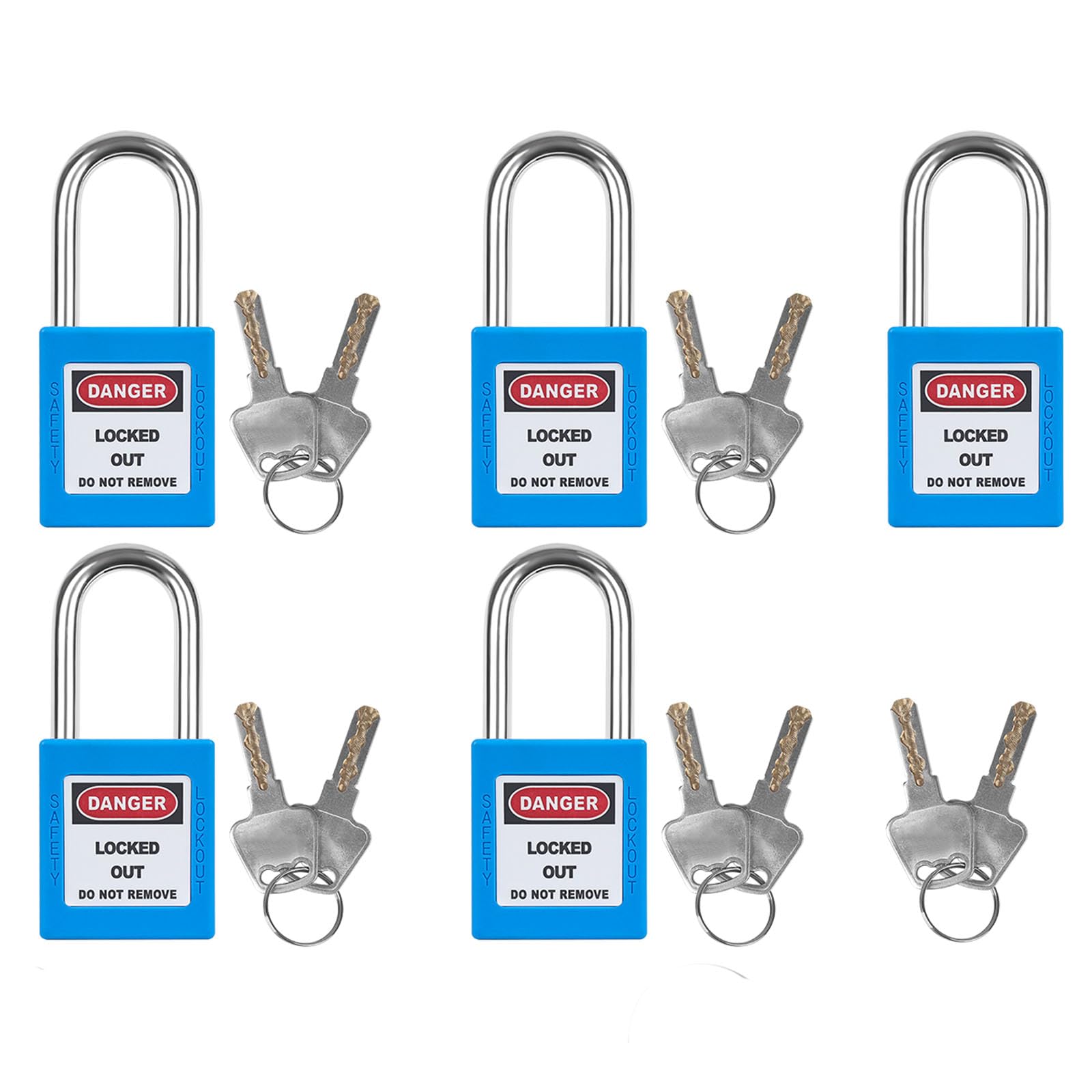 Set di 5 serrature di blocco blu, serrature di blocco con chiave diversa, 2 chiavi per serratura, conformi all'OSHA, lucchetti di sicurezza per kit di tag out elettrico