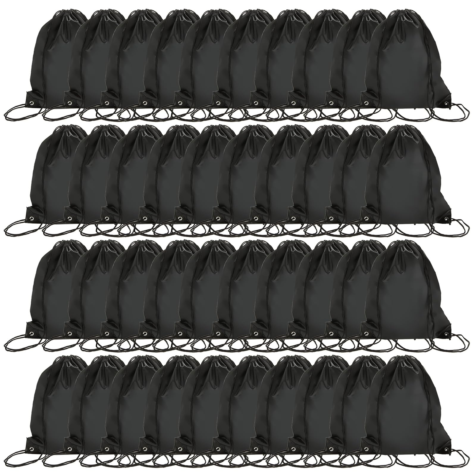 DAJAVE Lot de 40 sacs de gymnastique noirs avec cordon de serrage - En polyéthylène - Étanche - Pour le sport, l'école, la gym, les voyages, Noir , no, N°