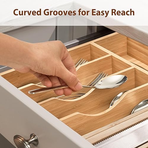 Vista 46 de Umilife Organizador de cajones de utensilios de cocina extensible extra grande, 19 pulgadas de profundidad para cajón grande, divisor de cajones