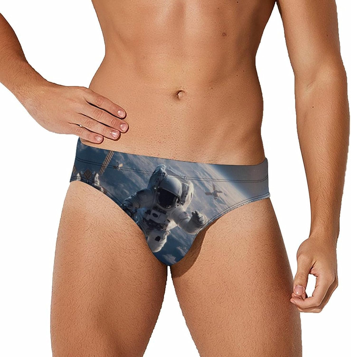 Spaces-Earth Astronaut Men's Swimsuit Brief Sexy Bikini Briefs Retro Printed Swimwear Quick Dry Swimming Trunks 3X-Large
