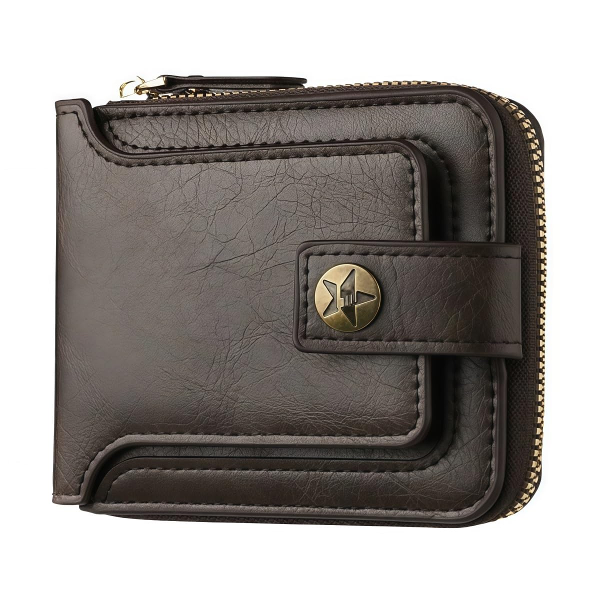 Mens PU Leather Car Wallet Card Holder Coin Purse Compact Organizer with Multiple Compartments Locking Design Black Brown Dark Brown(DarkBrown-1pc)