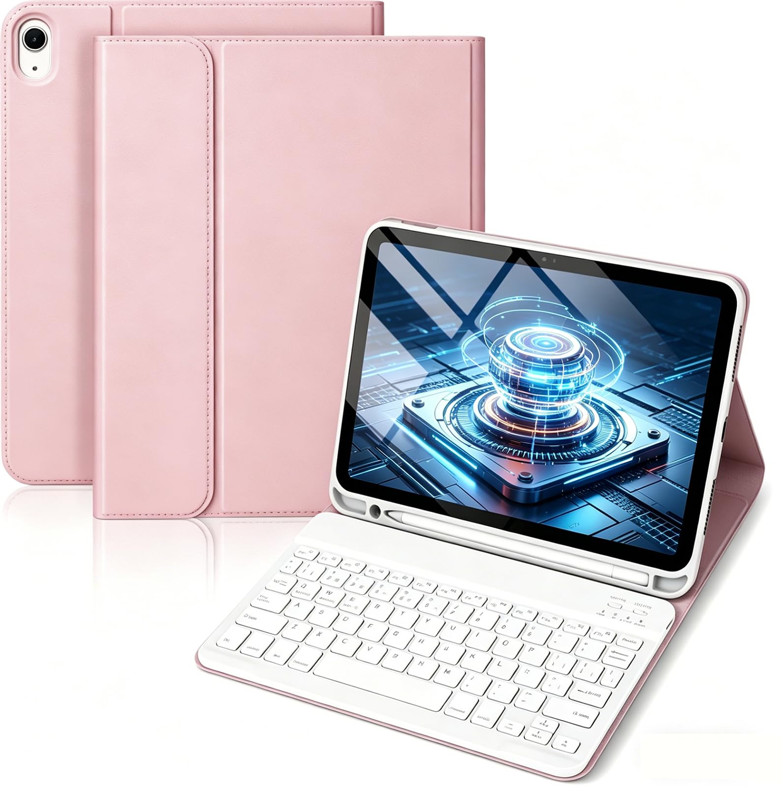 Funda teclado para iPad 11 generación 2025 y modelo 10,9 2022 con touchpad rosa QWERTY español 2