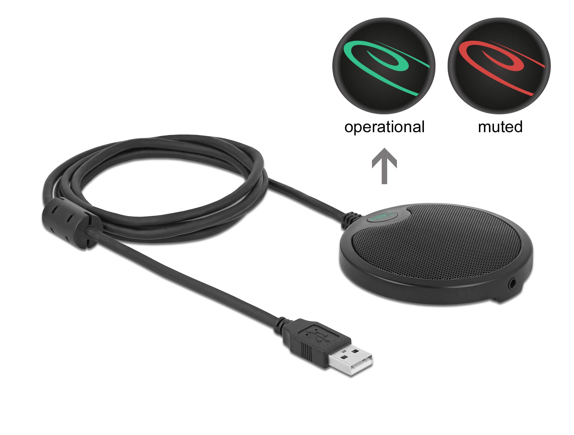 Delock USB Konferenzmikrofon Kondensator Mikrofon 360 Grad Omnidirektional Ideal für Aufnahmen von Meetings, Plug & Play, 20672, Schwarz