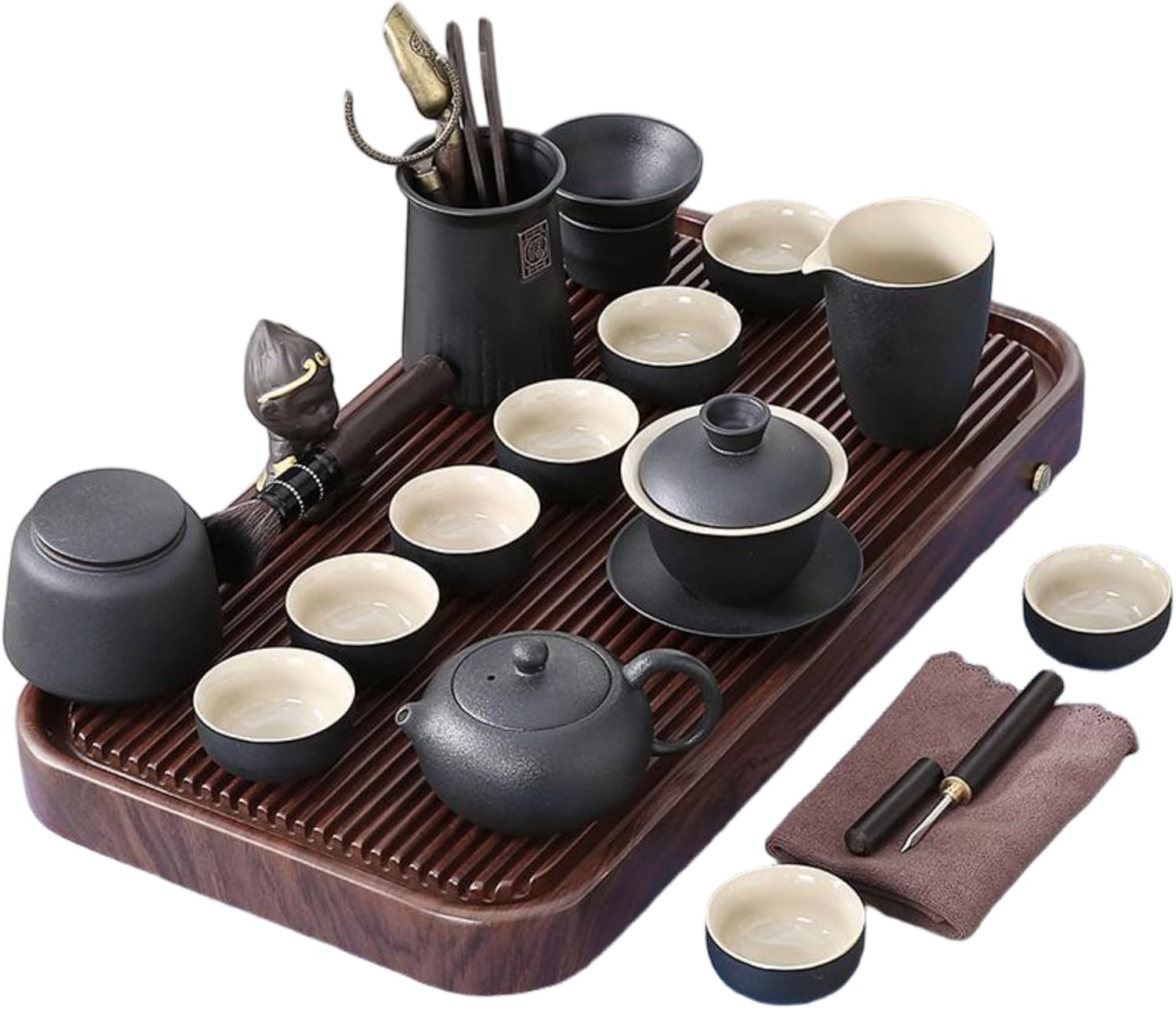 MOYEE 茶盘 Chinese Gongfu Tea Tray 茶具 Gongfu Tea Table Set Teapot Set 家用排水式干泡茶台高端 Solid Wood Tea Tray 实木茶托盘办公室茶海套装电木款 A152