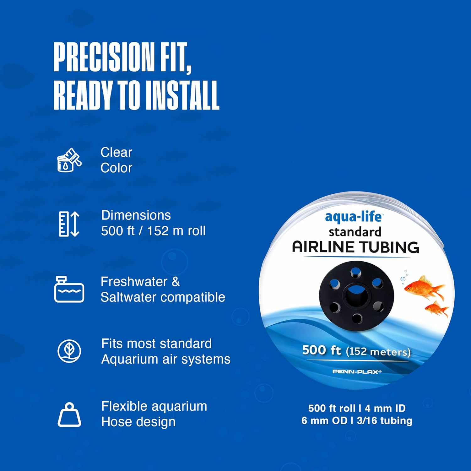 Penn-Plax Aqua-Life Standard Airline Tubing - 3/16 Inch Flexible Airline Hose for Aquarium Pumps, Fish Tank Line for Air Stones & Filters - Safe for Freshwater & Saltwater - 500 ft Long, Clear