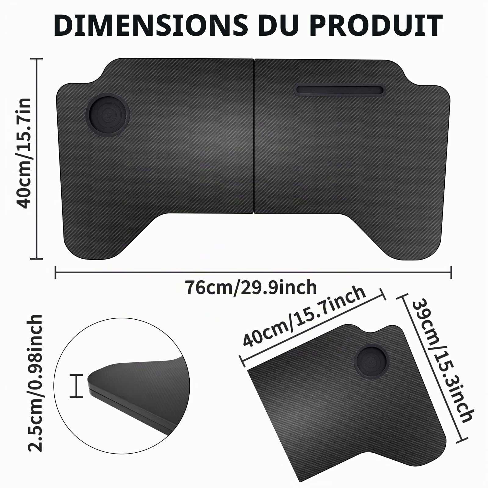 Bureau d'ordinateur Portable de Voiture pour Tesla Model 3 Model Y, Table de Travail Pliable pour Ordinateur Portable, Plateau de Volant, Plateau en Fibre de Carbone pour Travailler, Lire, Manger