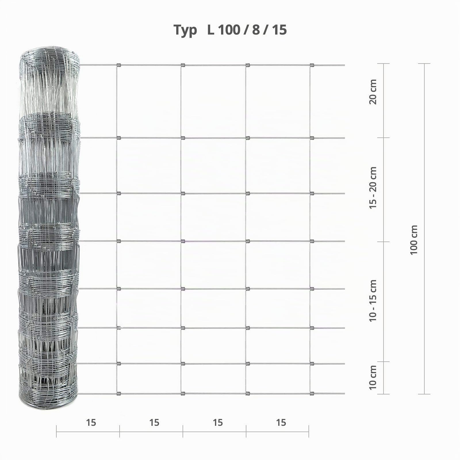 Valla para salvajes galvanizada en calidad de comercio especializado, diferentes alturas, 50 m de largo, valla para pastos forestales, valla de alambre, valla de alambre (100 cm x 50 m)