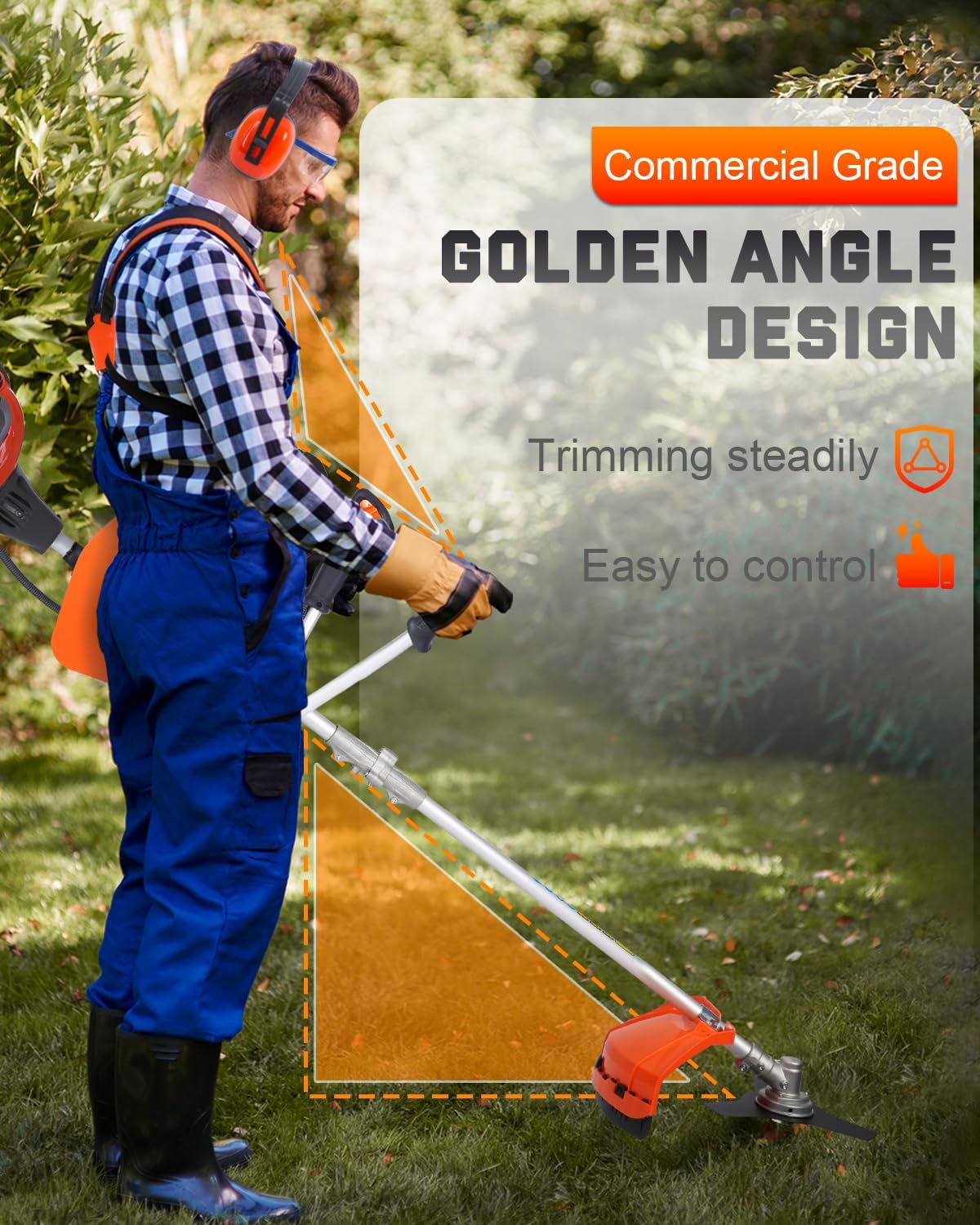 52CC Gas Weed Eater, 3-in-1 String Trimmer/Brush Cutter/Edger – 18″ Cutting Swath, Balanced 18.5LB Design, Full-Crank 2-Stroke Engine, Quick-Start System for Effortless Yard Care (PT6091)