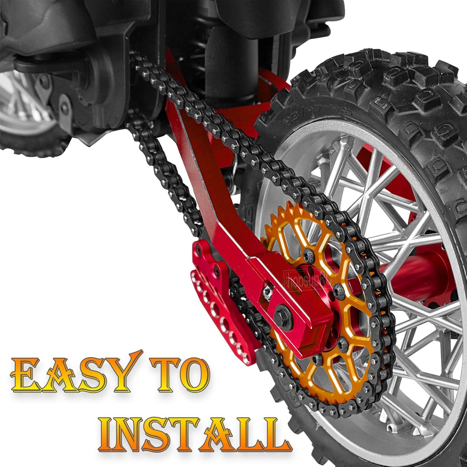 Steel Roller Chain&Rear Swing Arm&Rear Hub Chain Sprocket Gears&Front Sprocket&Chain Guard Protector&Rear Wheel Hub Hex Upgrades for L0Si 1/4 Promoto-MX Motorcycle RTR FXR,Red with Orange