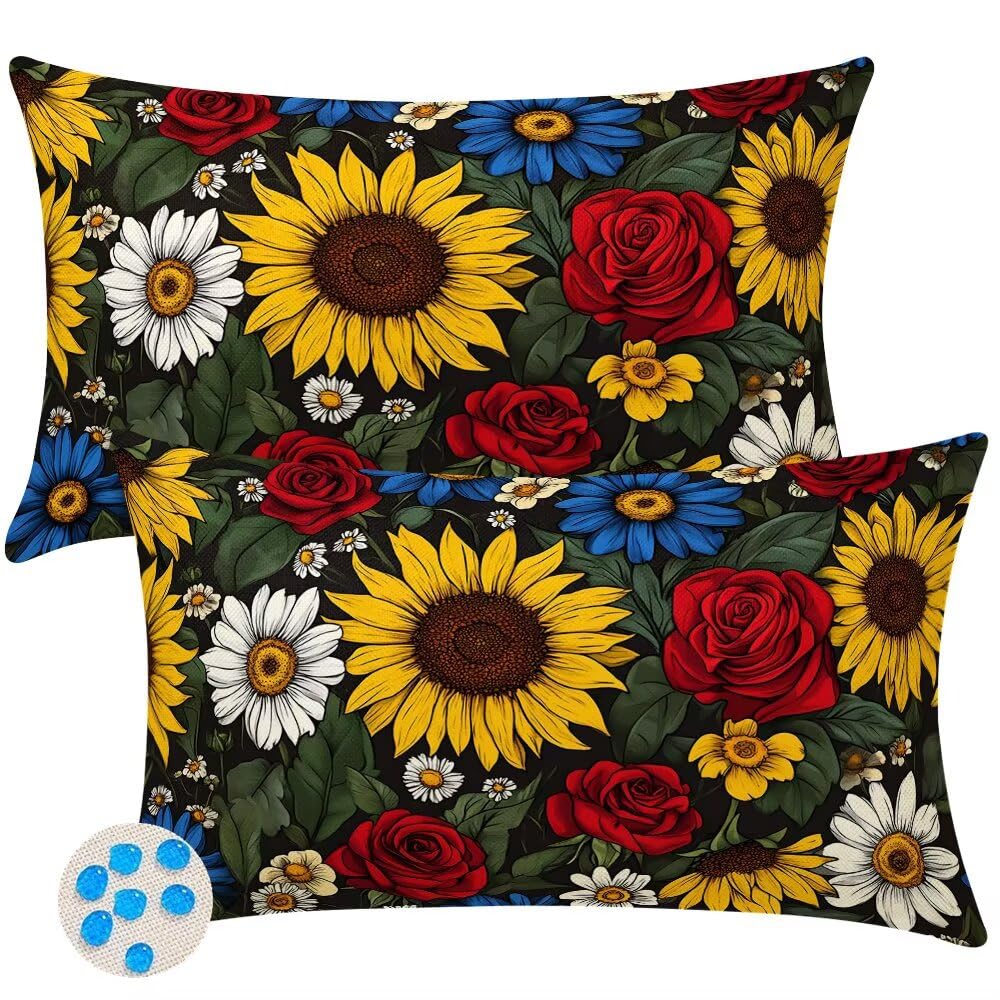 Outdoor Cushions Waterproof Cushion Covers 35cm x 55cm Pack of 2 Sunflowers Garden Cushion Cover Autumn Flowers Decorative Throw Pillow Covers 14 x 22 Inch Outdoor Pillowcase for Garden Patio -SC354