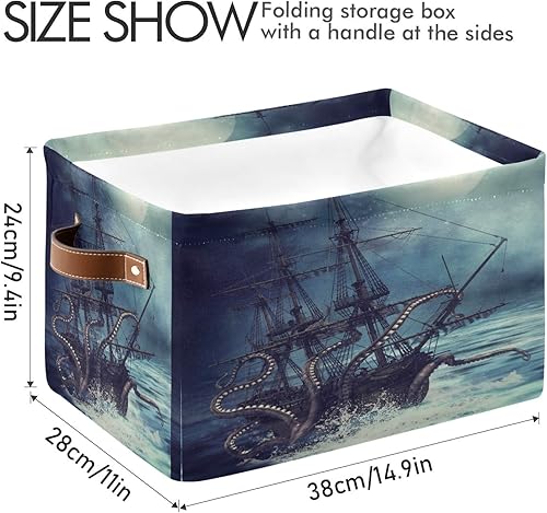 Miniatura 4 de Cesta de almacenamiento Ocean Kraken náutico barco pirata animal pulpo, caja de almacenamiento de lona duradera plegable cesta de juguetes cesta