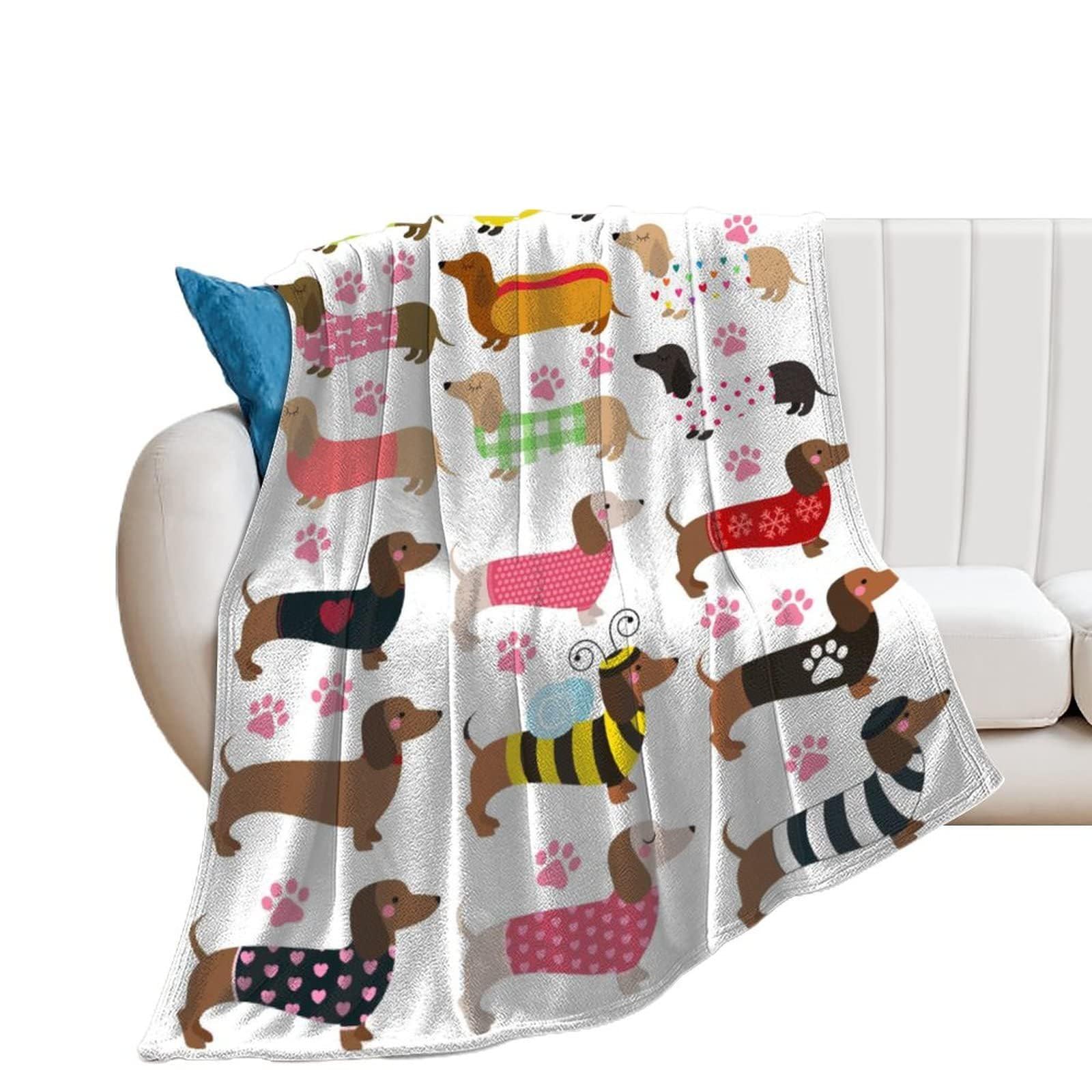 Franela Mantas, Manta Sofa para Adulto y Niño, Franela Impresión de Perro Salchicha Mantas para Cama, Manta Polar para Cálida y Transpirable Manta (100x150cm,Perro Salchicha 3)