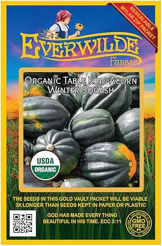 Everwilde Farms - 20 semillas orgánicas de calabaza de invierno de bellota King - Paquete Gold Vault