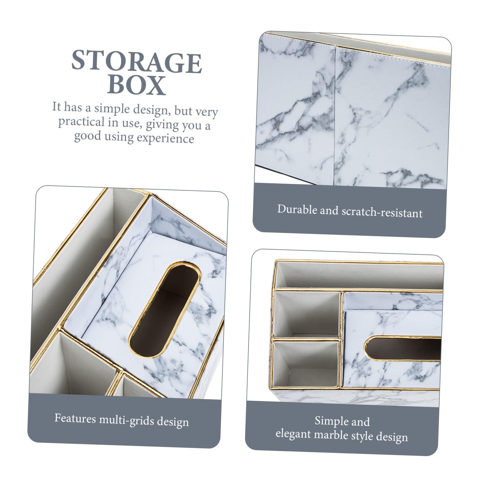 LALAFINA Eleganckie Pudełko Do Przechowywania Z Wzorem Marmuru - Skórzany Uchwyt Na Pilota Etui Na Serwetki I Dozownik Chusteczek Organizer Na Biurko