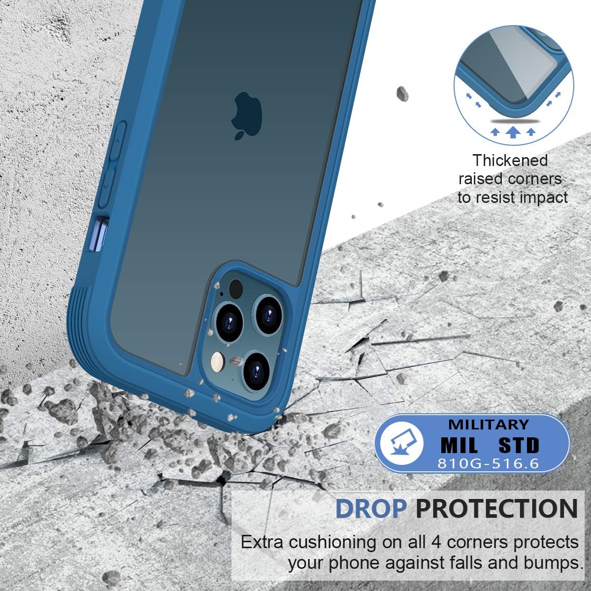 Miracase Glass Case for iPhone 12 Pro Max 6.7 inch (2020), Full-Body Clear Bumper Case with Built-in 9H Tempered Glass Screen Protector for iPhone 12 Pro Max, Ocean Blue