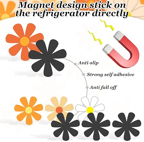 Miniatura 3 de Whaline Imán de flores para automóvil, diseño de flor hippie, diseño de margarita, imán de recorte retro magnético hippie, imanes de nevera para