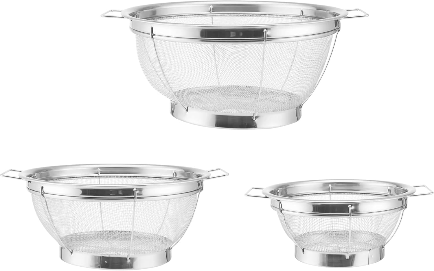 Stainless Steel Mesh Sieves Set of 3, Professional Kitchen Strainer Set with Fine Mesh, Multi-Purpose Sifter for Flour Tea Sugar Baking, Dishwasher Safe
