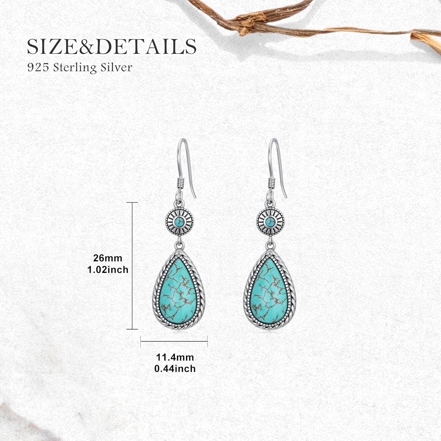 Genuine Turquoise Earrings 925 Sterling Silver Turquoise Teardrop Dangle Hook Earrings Native American Western Bohemian Jewelry Gifts for Women - Image 5
