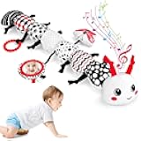 Baby Toys 0-12 Months - Musical Caterpillar Stuffed Animal Soft Plush Toys for Infant Girls Boys 3 6 12 Months Tummy Time Sensory High Contrast Black White Newborn Toys Gifts, W/ Mirror Rattle