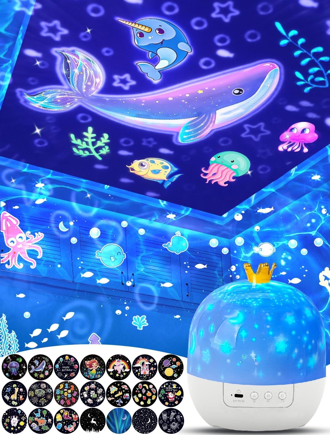 21 Sets of Films, Projector Night Light for Kids Bedroom, Ceiling, Baby Night Light Projector, Star Galaxy Projector for 1-14 Years Old Baby Girls with 360° Rotation for Christmas, Nursery, Room Decor