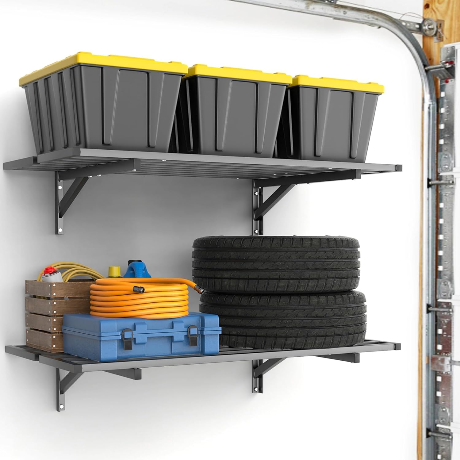 WALMANN 2 Pack Heavy Duty Wall Mounted Shelves, 2 ft x 3 ft Wall-Mounted Garage Storage Shelf, Floating Shelf, Hold 400 lbs/Shelf