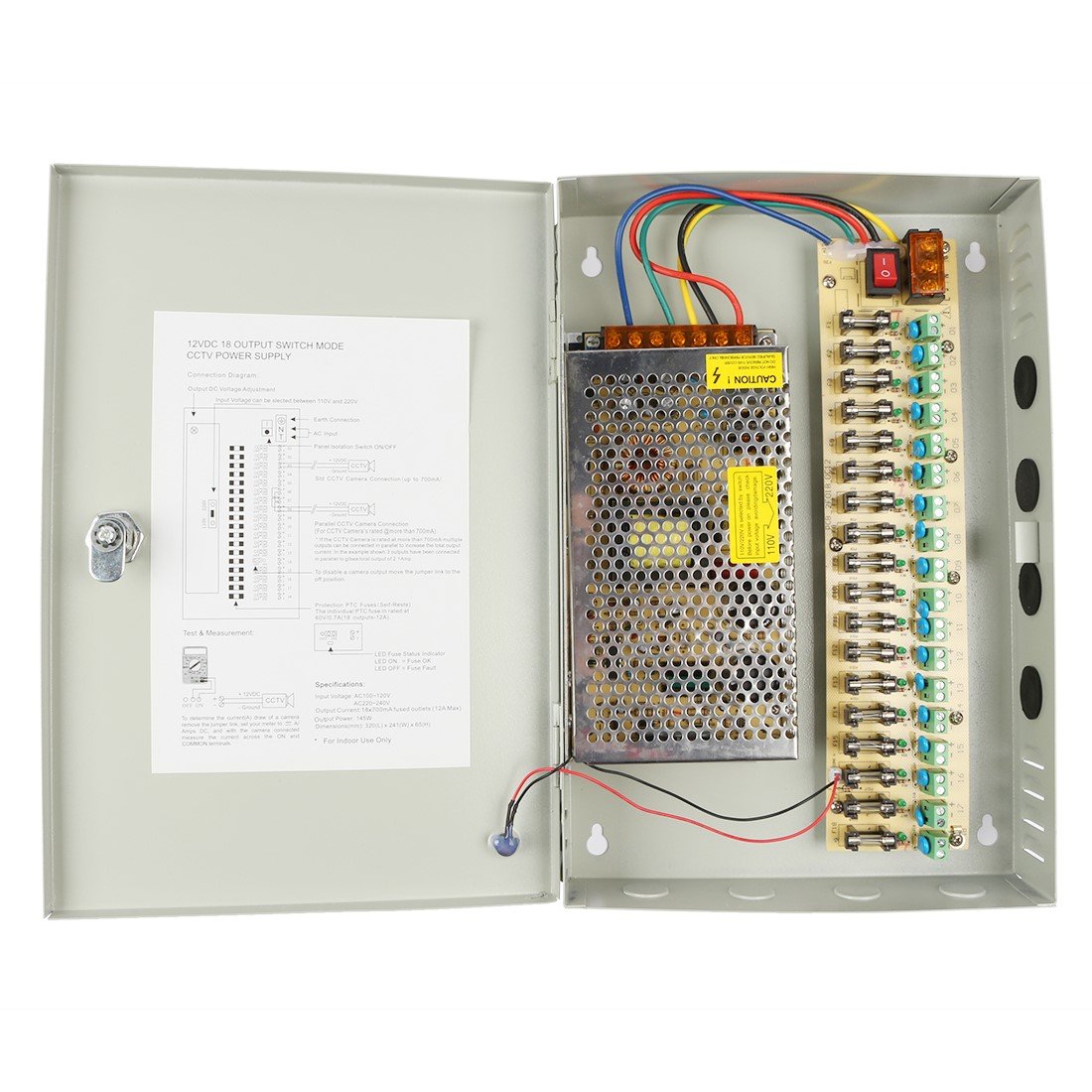 Aexit DC 12V 10A 120W 18-kanałowy port wyjściowy CCTV Rozproszony zasilacz Blokada klucza do kamery bezpieczeństwa(CC 12V 10A 120W 18 canaux Sortie CCTV Distribué Alimentation Bloc À Pour Caméra De Sé
