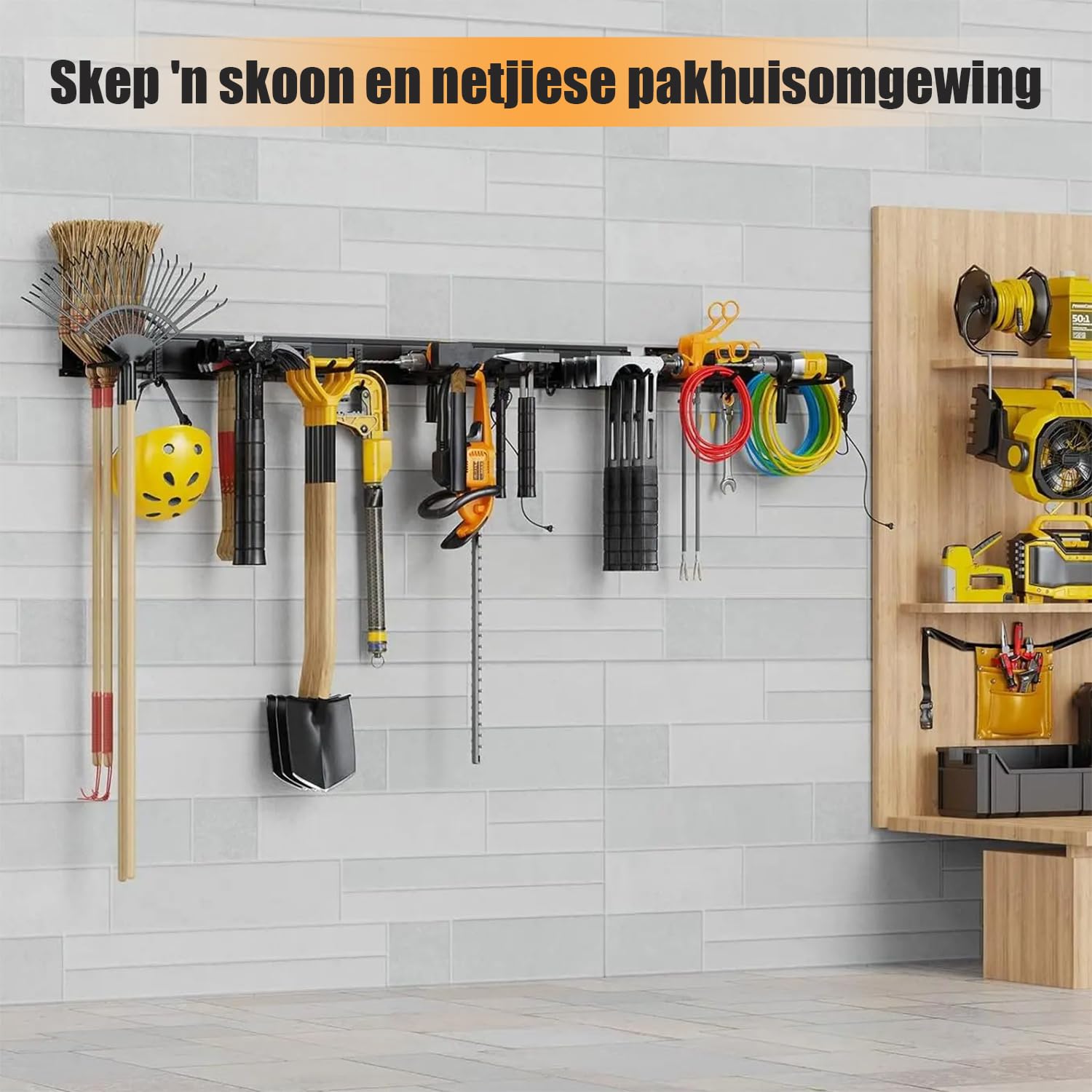 Étagère De Rangement Pour Outils De Garage De 64 Pouces, Avec 10 Crochets, Étagère Murale De Garage,Rangement Pour Outils De Jardin, Supporte Jusqu'à 500 Livres, Position Réglable