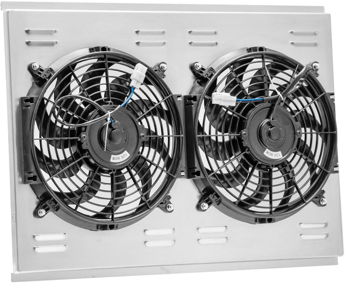 Universal Aluminum Shroud w/Dual 12" Fans Relay Compatible With 26" x 19" Cross Flow Radiator