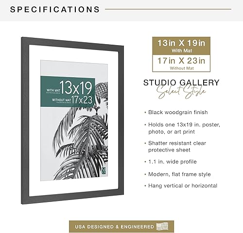 Vista 880 de MCS Studio Gallery Marco para póster de 16 x 24 pulgadas, imitación de veta de madera de color negro, colgar en horizontal o vertical, grande