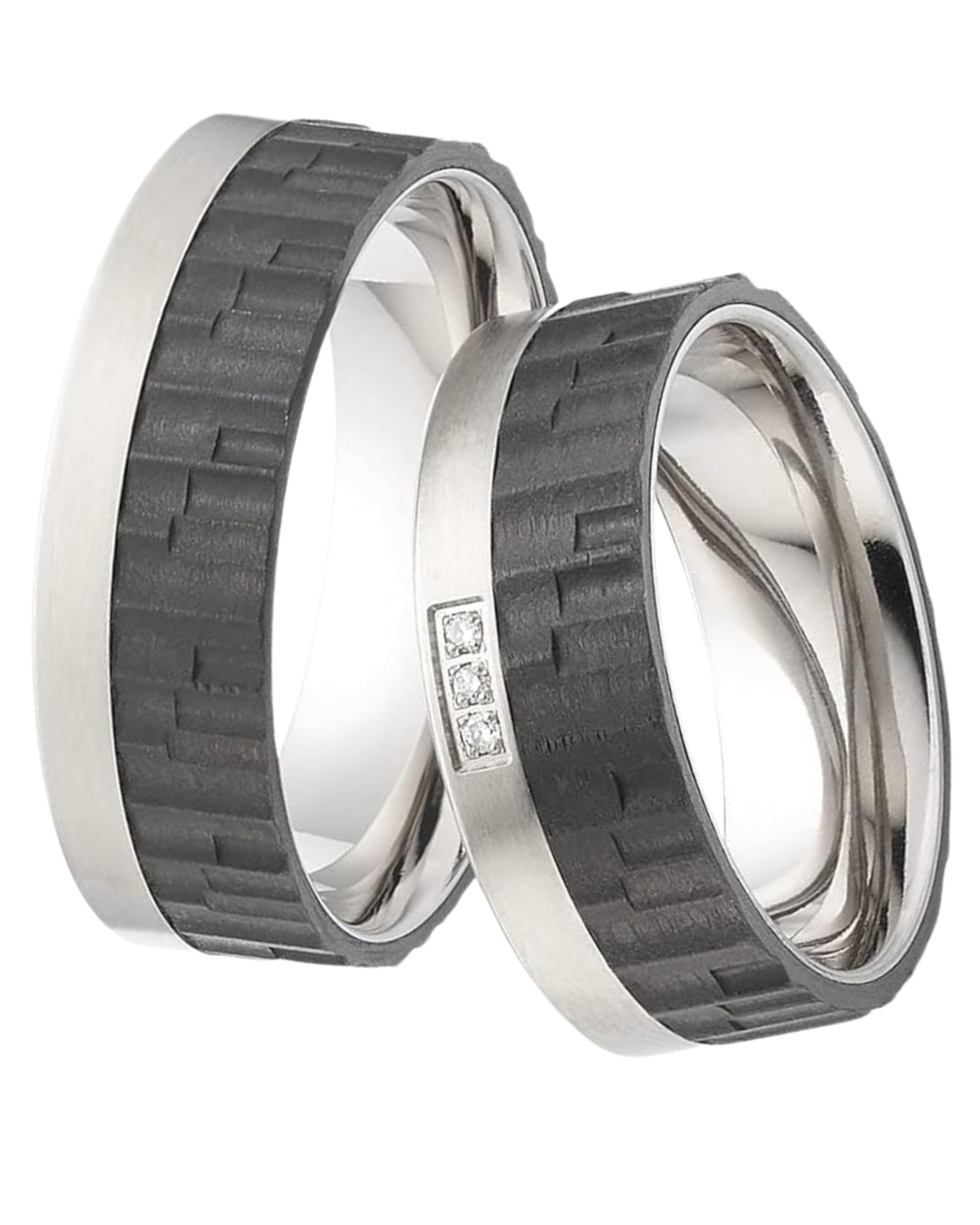 123traumringe Eheringe in Carbon & Titan I Partnerringe mit 3 Brillanten & Etui I Gravierbare Eheringe mit Ringgröße 50-70 mm I Hochwertige Verlobungsringe in 7 mm Breite & 1,9 mm Stärke I P45