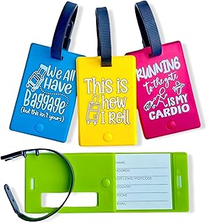 Cute Luggage Tag 4 Pack - Fun & Colorful Luggage Tags for Suitcases in Blue, Green, Pink & Yellow | Suitcase Tags Identifiers | Luggage Identifiers for Suitcases Unique | Luggage Identifier | Bag Tags
