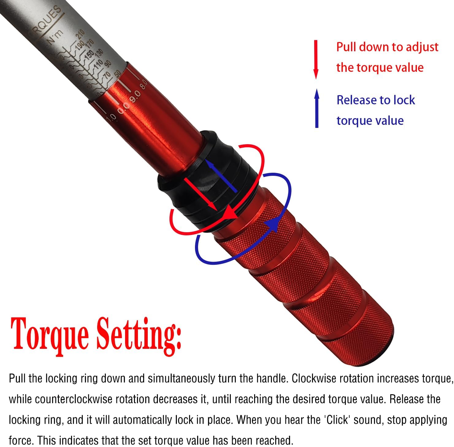 1/2-Inch Drive Click Torque Wrench for Bicycle, Moto and Car Maintenance, 72 Tooth Dual-Direction Adjustable Torque Wrench (30-150 ft.-lb./40-220 N.m) Adjustable Mechanic's Tool