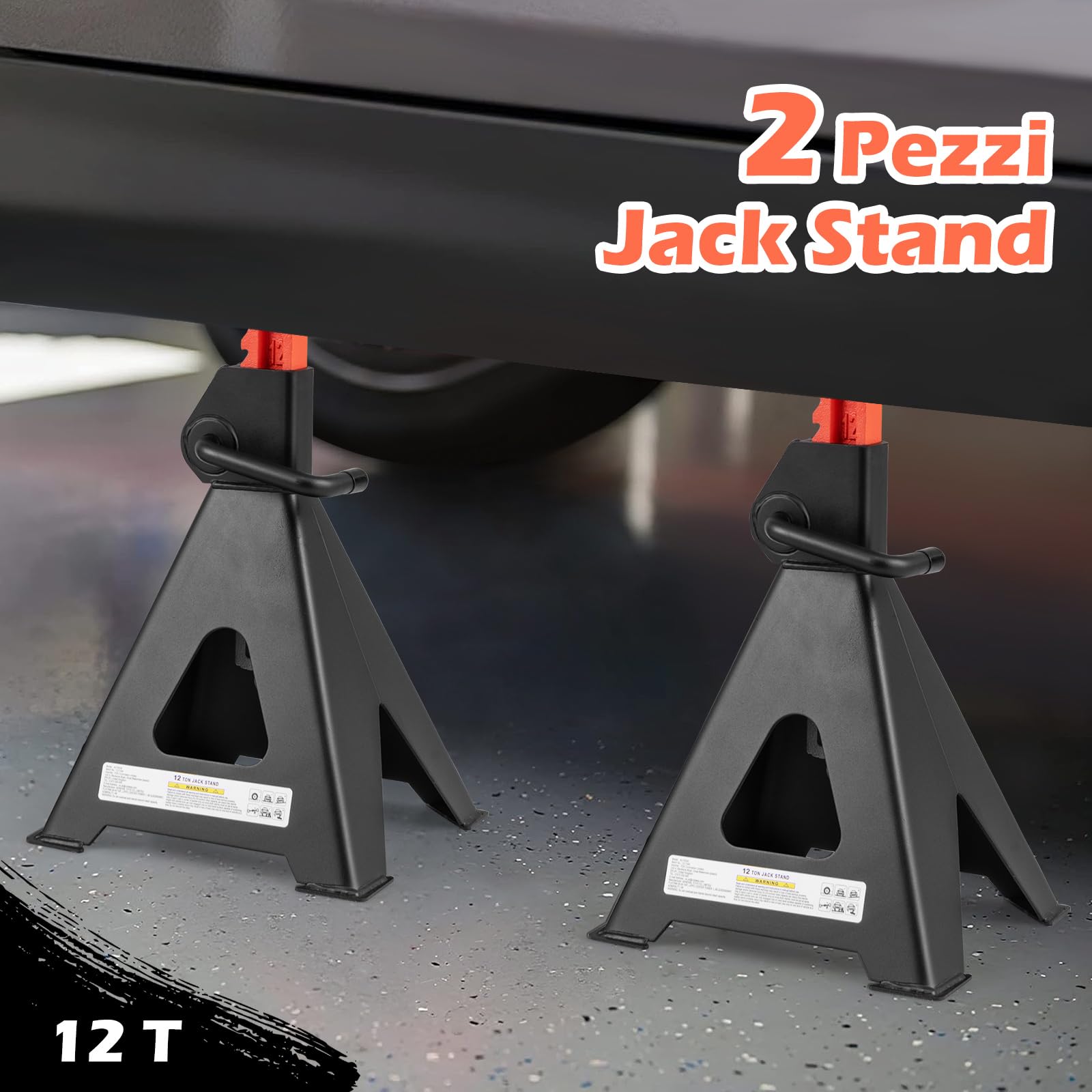 COSTWAY Set di 2 Cavalletti per Auto 12 T con Altezza Regolabile 48-75 cm | Coppia di Cavalletti di Sostegno con Blocco della Maniglia per Cric, ideali per SUV, Berlina, Pickup e UTV