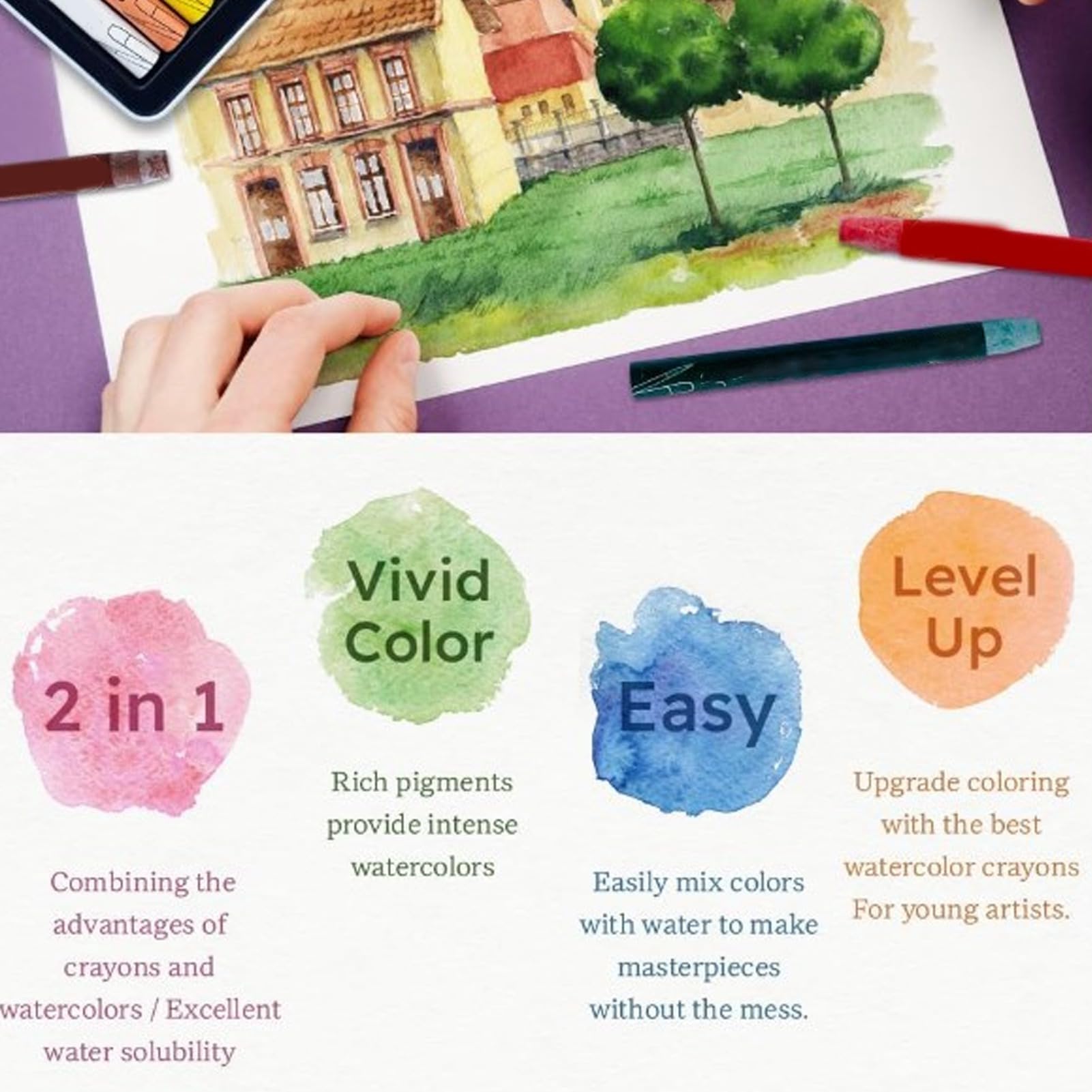 Zestaw kredek akwarelowych Silky Professional Art Przenośny do papieru Szklane lustra dla początkujących (24 Colors)
