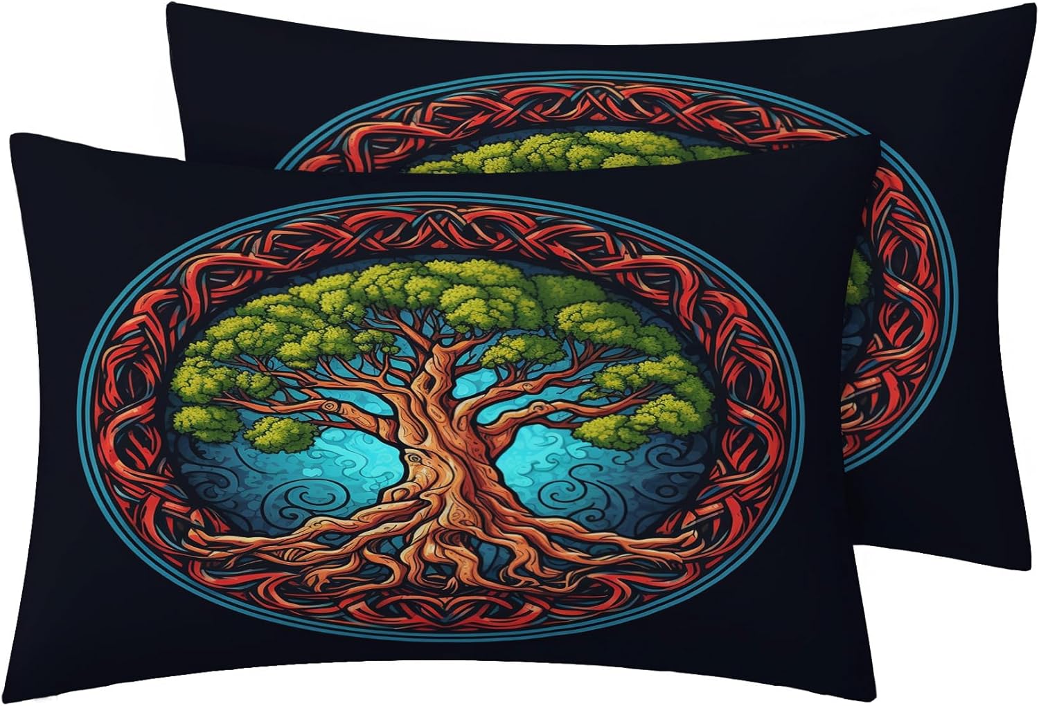 Tree of Life Pillow Cases King Size Set of 2, Viking Pillowcase & Home Decor, Nordic Mythology Pillow Covers 20x36, Decorative Pillow Shams with Zipper, Soft Breathable