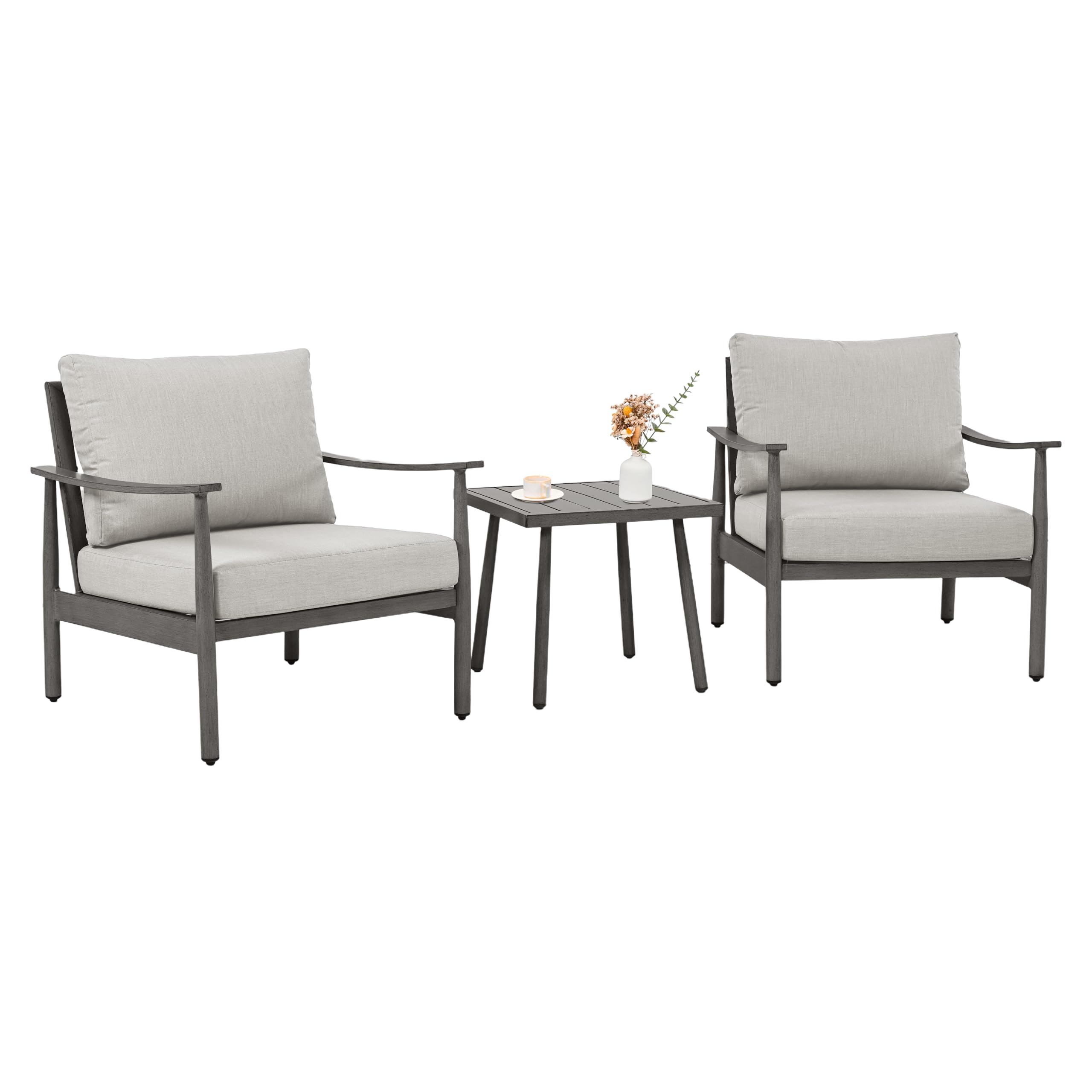 LUXIJOY 3-Piece Patio Bistro Sets, Outdoor Aluminum Conversation Furniture Set with Deep Seating Cushion, Modern Chairs Set of 2 with Side Table for
