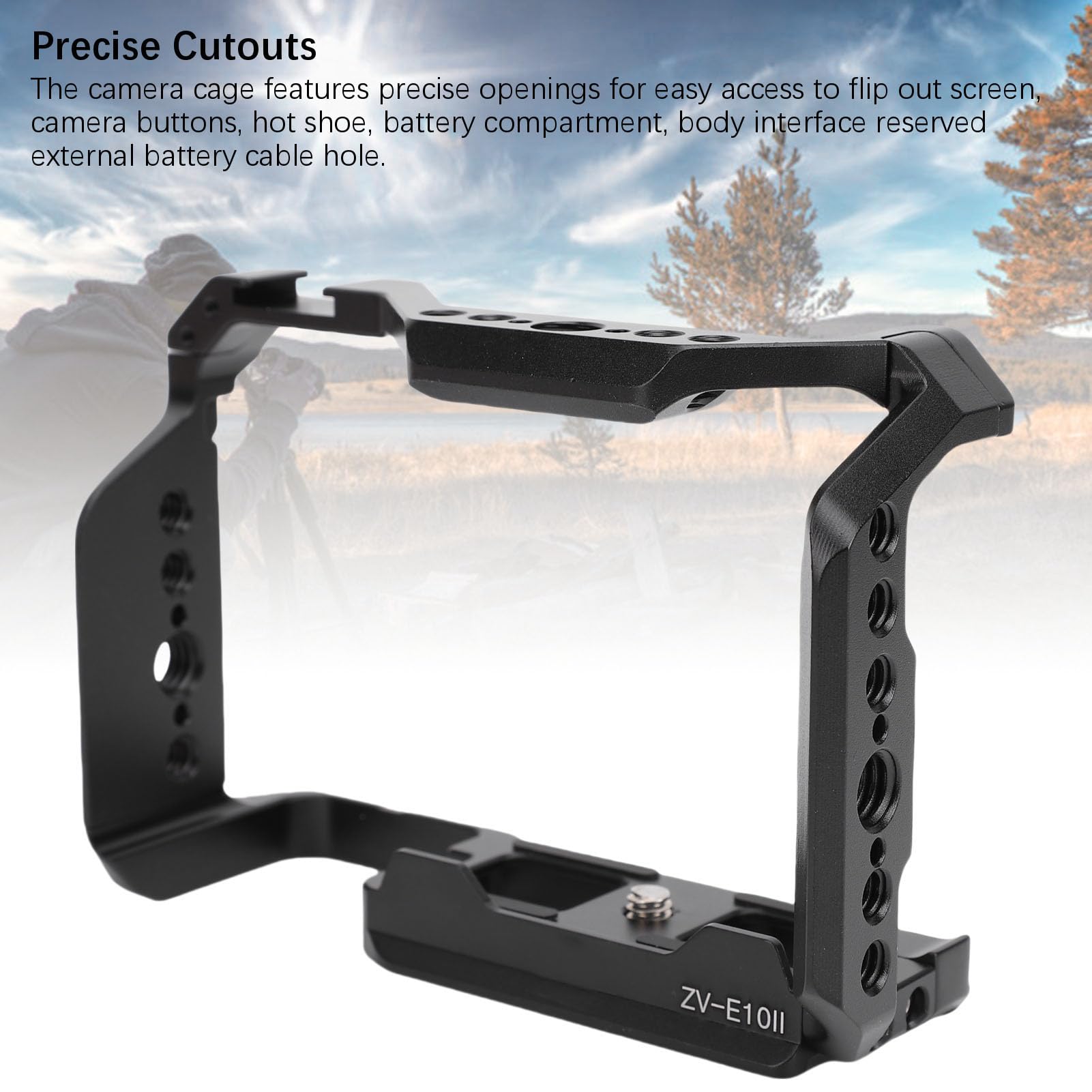 Emoshayoga Jaula de Cámara de Aleación de Aluminio para ZV-E10II con Soporte de Zapata Fría, Orificios para Tornillos de 1/4 Pulgadas y 3/8 Pulgadas para Producción de Películas con Plataforma de