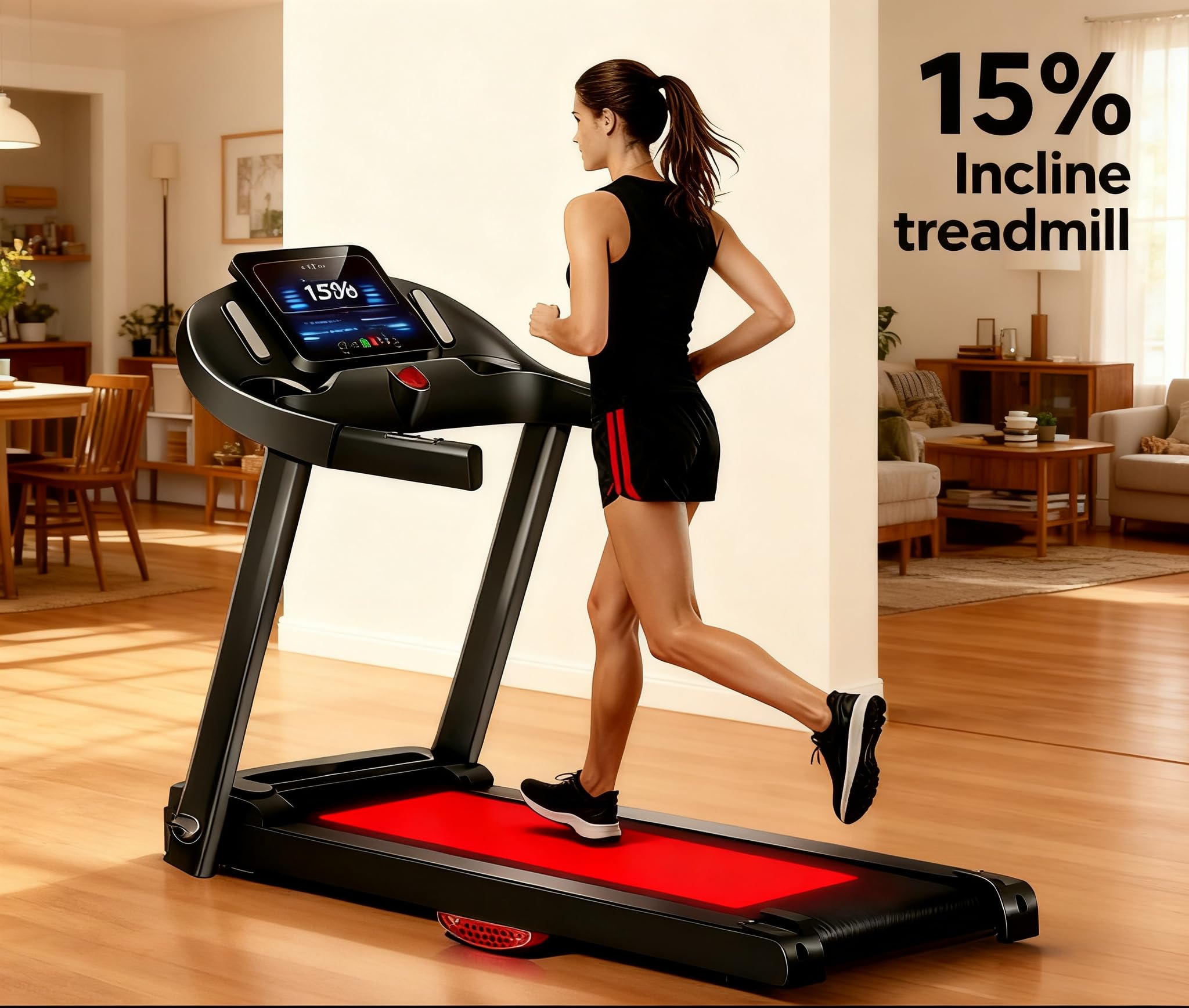 Mengmiao Tapis Roulant Pieghevole 15% Inclinazione | Motore Brushless 3.0HP Ultra Silenzioso <45dB | Pedana 7 Strati + 10 Ammortizzatori | 12 Programmi Smart + 3 Modalità | Design Salvaspazio Casa