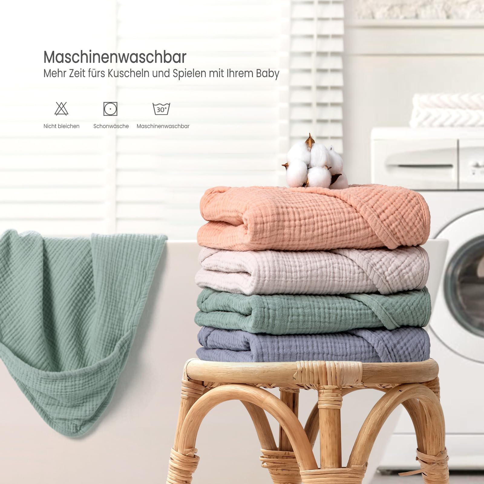 lulumoon Serviette de Bain Bebe: 76x76cm Mousseline de Coton Cape de Bain Bebe-Douce et Absorbante, Garde Bébé au Chaud Après Le Bain-Convient pour 0-18 Mois(Vert)