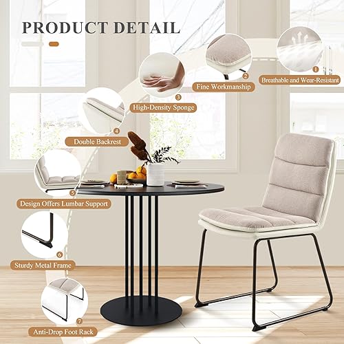 Miniatura 5 de COLAMY Juego de 4 sillas de comedor, tapizadas modernas de tela gofre, sillas de cuero sintético con respaldo alto con patas de metal para cocina,