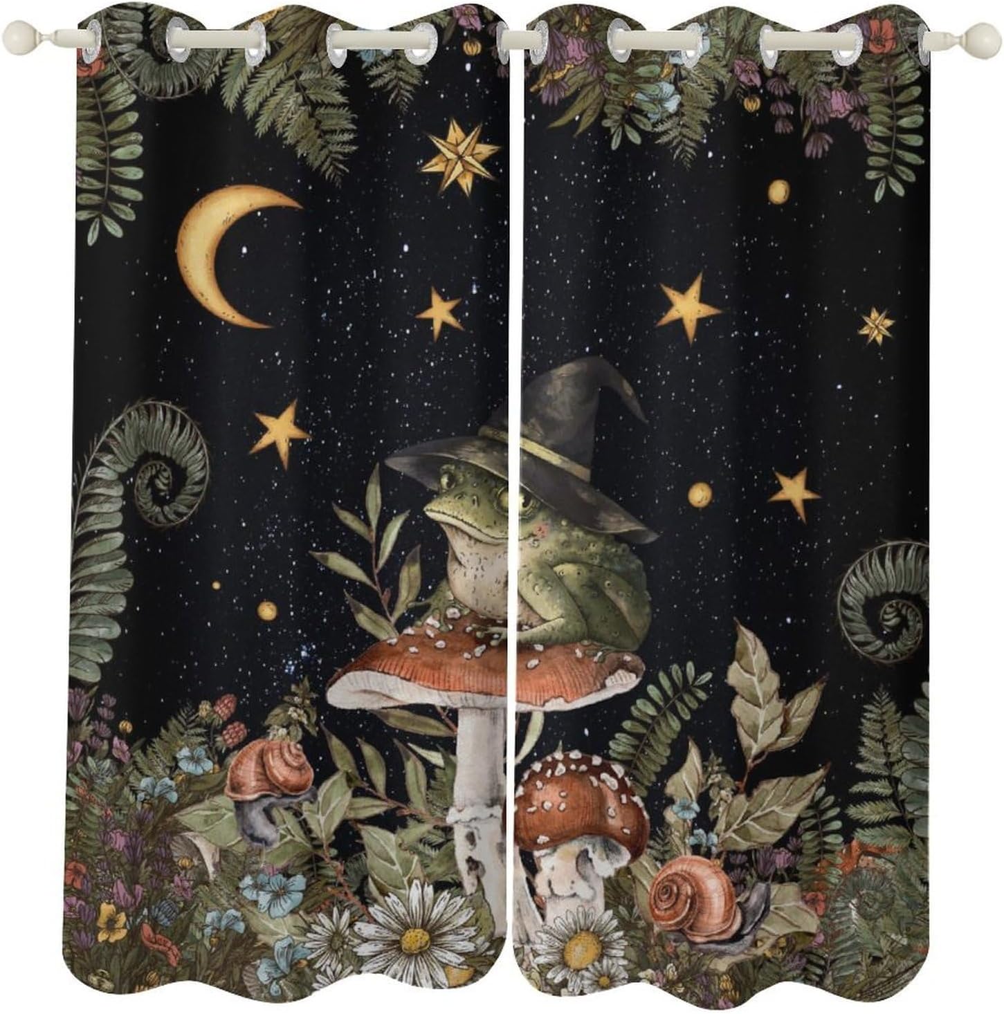 Mushroom Blackout Curtains for Bedroom, Cartoon Enchanted Forest Flowers Decor Window Treatments, Grommet Drapes for Kids Children's Room Nursery, 42x54in