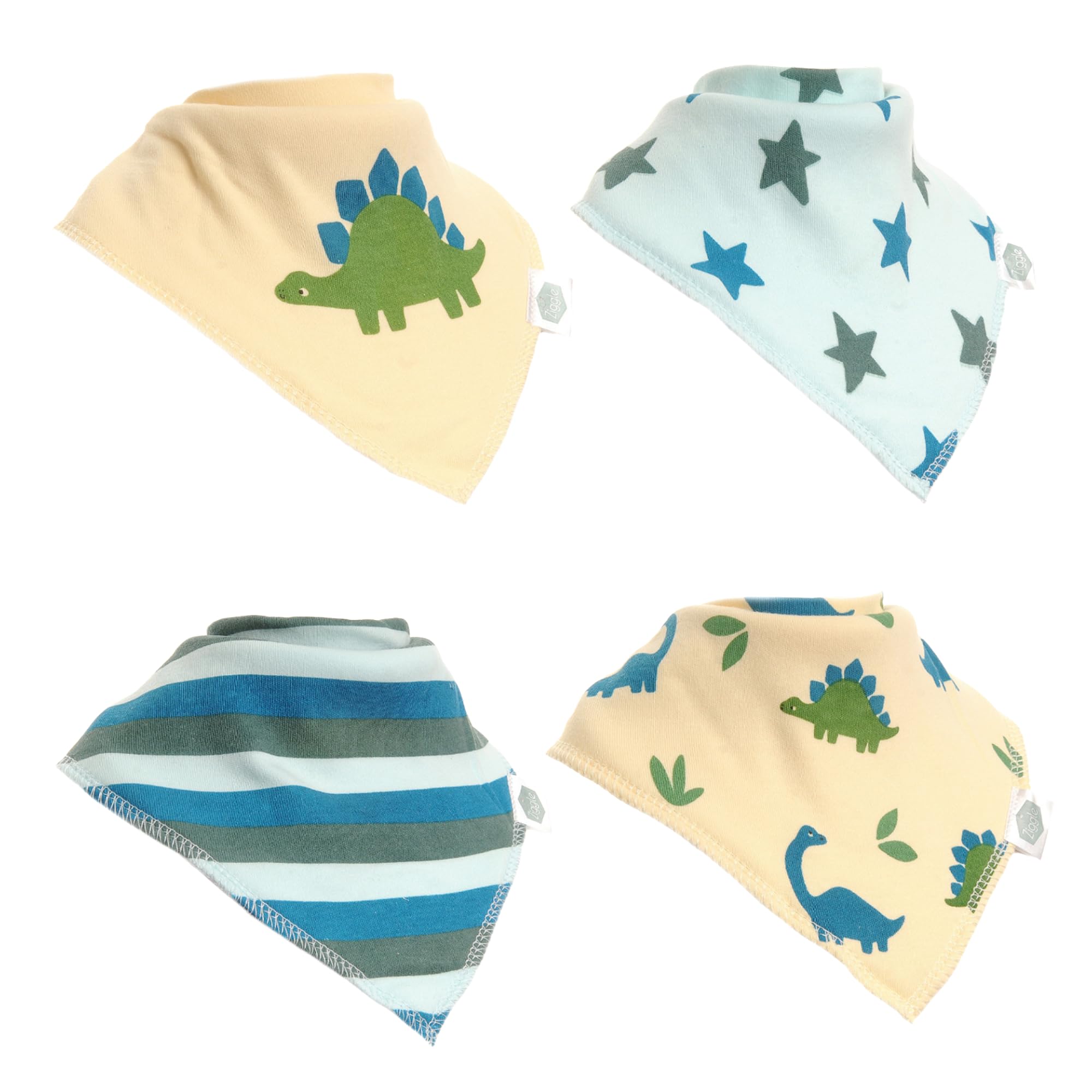 Ziggle Dino + Stars - Bandana Dribble Bibs - Cotton Front Baby Bibs Newborn To 24 Months - Newborn Baby Gifts - Bibs For Comfortable Kids - Dino & Stars