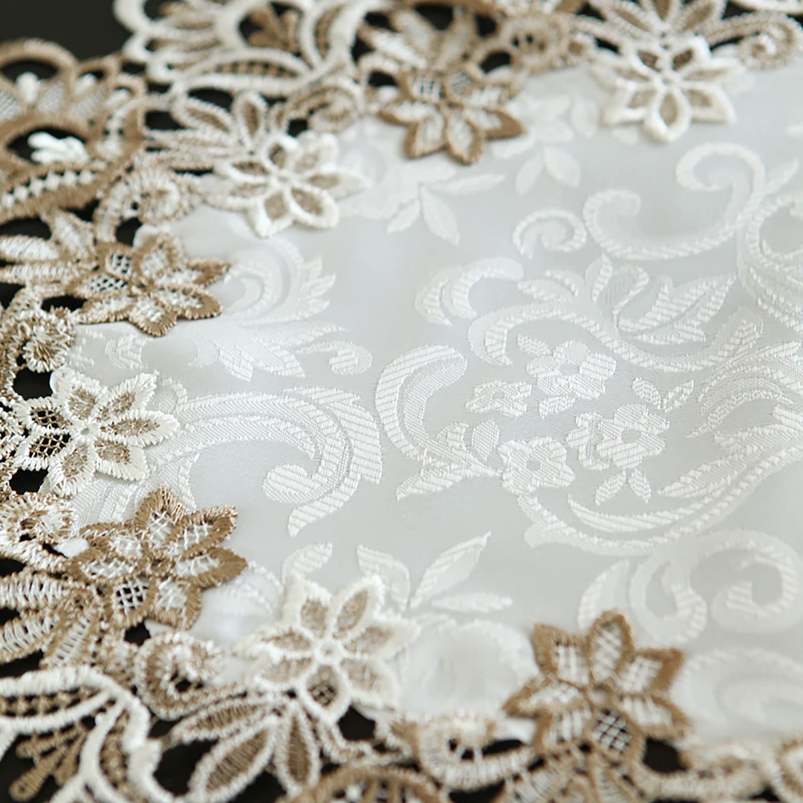 Chemins de Table, Lot de 2 napperons rectangulaires en Tissu et Dentelle avec Broderie en macramé exquise for décoration de Noël et du Nouvel an(40 * 220cm)