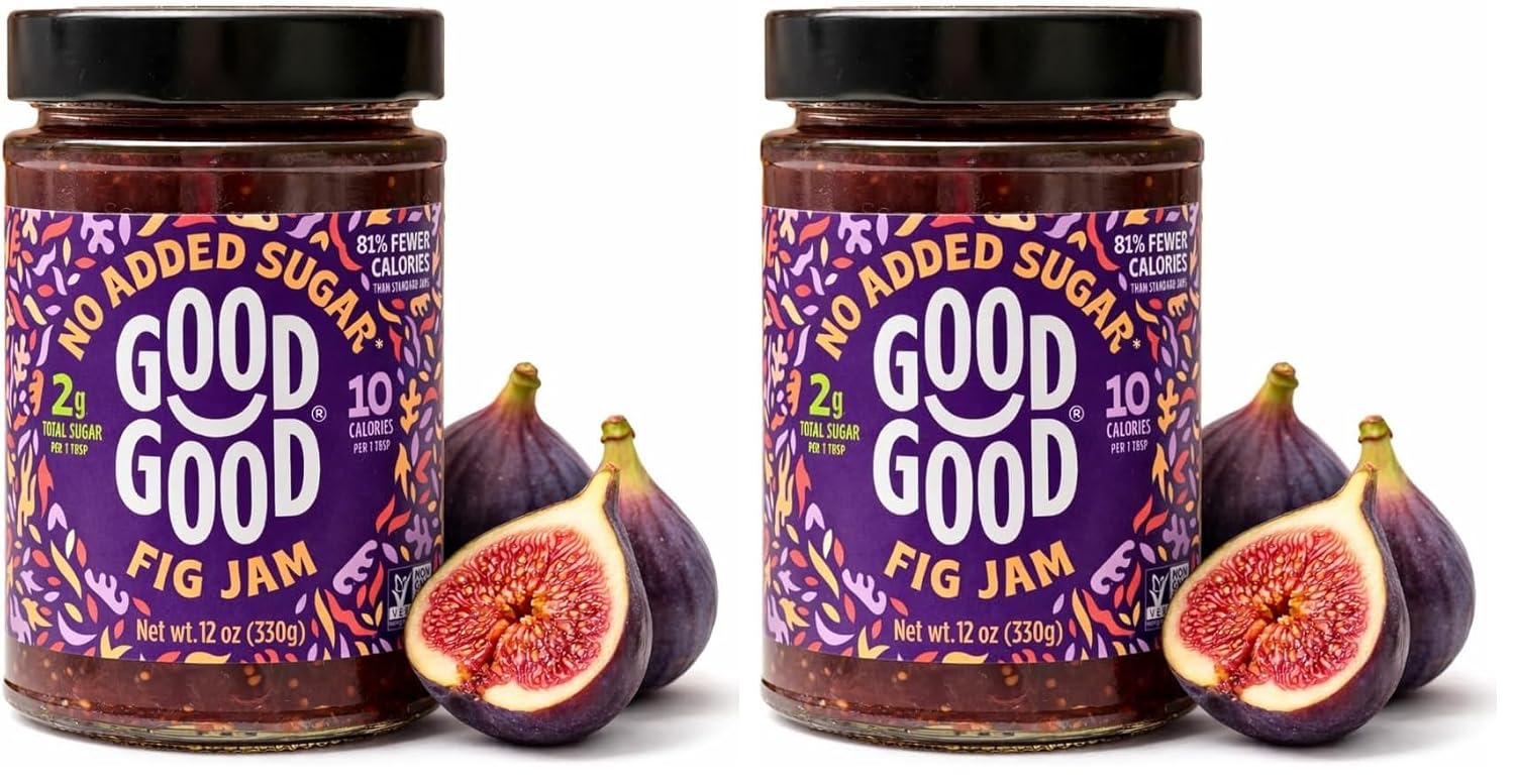 GOOD GOOD Fig Jam - No Added Sugar - Low Calorie - Gluten Free and Vegan - Diabetic and Keto Friendly - 12oz / 330g (Pack of 2)