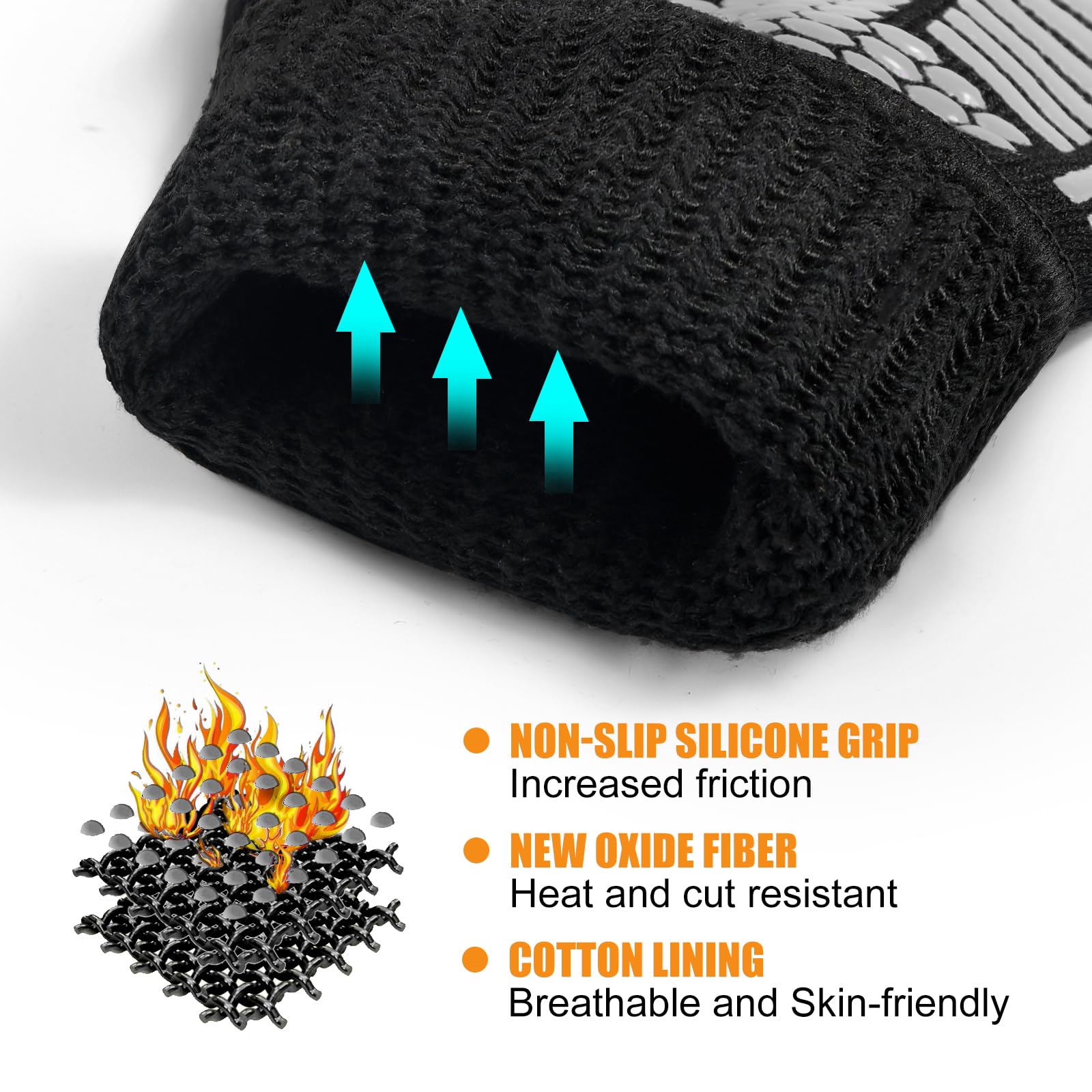Guanti da barbecue, guanti da forno, resistenti al calore estremo fino a 800 °C, guanti da forno in silicone antiscivolo, guanti da cucina per cucinare, grigliare e cuocere al forno (grigio)